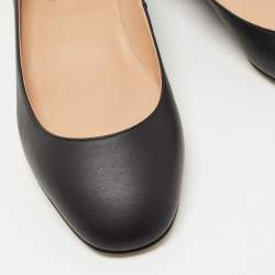 Pre Owned Valentino Black Leather Ankle Strap Ballet Flats Size 38