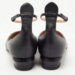Pre Owned Valentino Black Leather Ankle Strap Ballet Flats Size 38