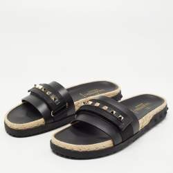 Pre Owned Valentino Black Leather Rockstud Espadrilles Flats  Size 39 