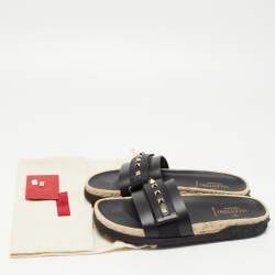 Pre Owned Valentino Black Leather Rockstud Espadrilles Flats  Size 39 