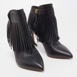 Pre Owned Valentino Black Leather Ankle Boots Size 37.5