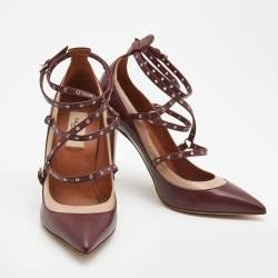 Pre Owned Valentino Burgundy Leather Love Latch Pumps Size 37.5