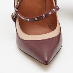 Pre Owned Valentino Burgundy Leather Love Latch Pumps Size 37.5