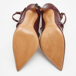 Pre Owned Valentino Burgundy Leather Love Latch Pumps Size 37.5