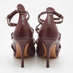 Pre Owned Valentino Burgundy Leather Love Latch Pumps Size 37.5