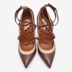 Pre Owned Valentino Burgundy Leather Love Latch Pumps Size 37.5