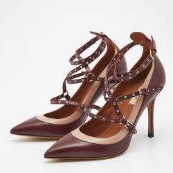 Pre Owned Valentino Burgundy Leather Love Latch Pumps Size 37.5