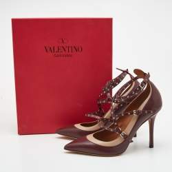 Pre Owned Valentino Burgundy Leather Love Latch Pumps Size 37.5