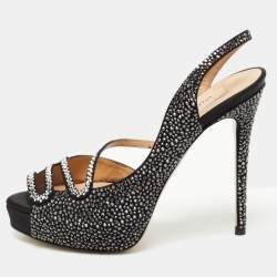 Pre Owned Valentino Black Suede and Crystal Embellished Slingback Sandals Size 36