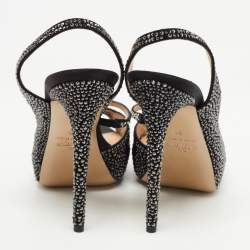 Pre Owned Valentino Black Suede and Crystal Embellished Slingback Sandals Size 36