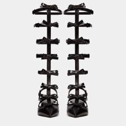 Pre Owned Valentino Black Leather Gladiator Sandals Size 39