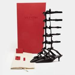 Pre Owned Valentino Black Leather Gladiator Sandals Size 39