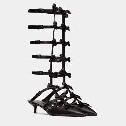 Pre Owned Valentino Black Leather Gladiator Sandals Size 39