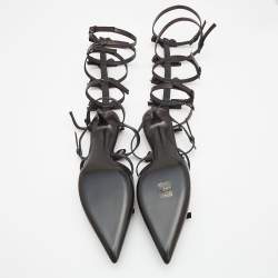 Pre Owned Valentino Black Leather Gladiator Sandals Size 39