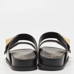 Pre Owned Valentino Black Leather Stud  Slide Flats Size 37