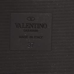 Pre Owned Valentino Black Leather Stud  Slide Flats Size 37