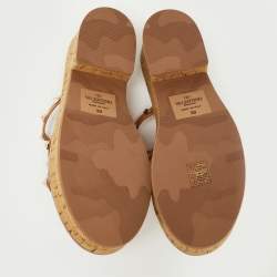 Valentino Brown Leather Rockstud Slide Sandals Size 39