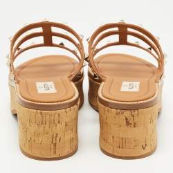Valentino Brown Leather Rockstud Slide Sandals Size 39