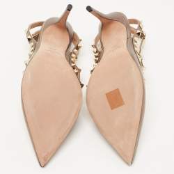 Pre Owned Valentino Metallic Leather Rockstud Strappy Pointed Toe Pumps Size 40.5