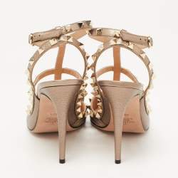 Pre Owned Valentino Metallic Leather Rockstud Strappy Pointed Toe Pumps Size 40.5