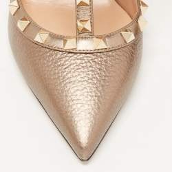 Pre Owned Valentino Metallic Leather Rockstud Strappy Pointed Toe Pumps Size 40.5