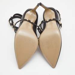 Pre Owned Valentino Black Leather Rockstud  Ankle Wrap Pumps Size 40