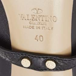 Pre Owned Valentino Black Leather Rockstud  Ankle Wrap Pumps Size 40