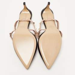 Pre Owned Valentino Black/Dusty Pink Leather Rockstud Mules Size 37