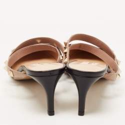 Pre Owned Valentino Black/Dusty Pink Leather Rockstud Mules Size 37