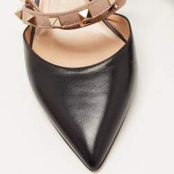 Pre Owned Valentino Black/Dusty Pink Leather Rockstud Mules Size 37