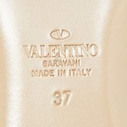 Pre Owned Valentino Black Leather Rockstud Flat Ankle Strap Sandals Size 37