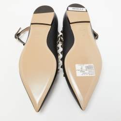 Pre Owned Valentino Black Leather Rockstud Flat Ankle Strap Sandals Size 37
