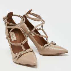 Pre Owned Valentino Beige Leather Love Latch Pumps Size 38.5