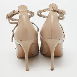 Pre Owned Valentino Beige Leather Love Latch Pumps Size 38.5