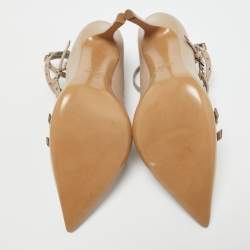 Pre Owned Valentino Beige Leather Love Latch Pumps Size 38.5