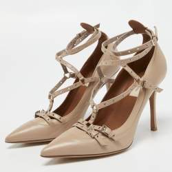 Pre Owned Valentino Beige Leather Love Latch Pumps Size 38.5