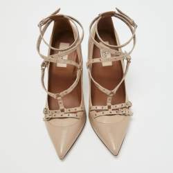 Pre Owned Valentino Beige Leather Love Latch Pumps Size 38.5