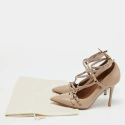 Pre Owned Valentino Beige Leather Love Latch Pumps Size 38.5