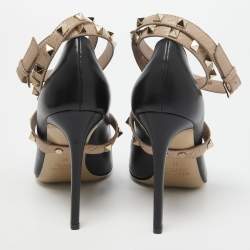 Pre Owned Valentino Black Leather Rockstud Ankle Wrap Pumps Size 38