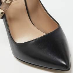 Pre Owned Valentino Black Leather Rockstud Ankle Wrap Pumps Size 38