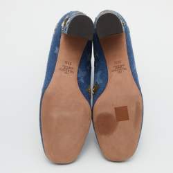 Pre Owned Valentino Blue Denim Sequin and Embroidered Stars Ankle Boots Size 39.5