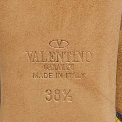 Pre Owned Valentino Brown Suede Rockstud Rolling Ankle Tie Flats Size 38.5