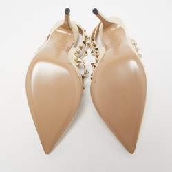 مملوكة مسبقًا Valentino Cream Leather Rockstud Ankle Strap Pumps Size 36.5