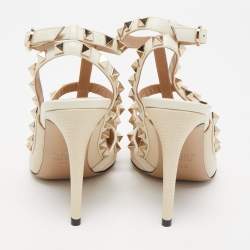 مملوكة مسبقًا Valentino Cream Leather Rockstud Ankle Strap Pumps Size 36.5
