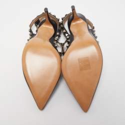 Pre Owned Valentino Black Leather Rockstud Strappy Pointed Toe Pumps Size 36.5