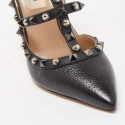 Pre Owned Valentino Black Leather Rockstud Strappy Pointed Toe Pumps Size 36.5