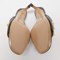 Pre Owned Valentino Black Leather Roman Stud Slide Sandals Size 39.5