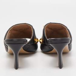 Pre Owned Valentino Black Leather Roman Stud Slide Sandals Size 39.5