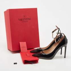Pre Owned Valentino Black Patent Leather Ankle Cuff Pointed Toe Pumps Size 39