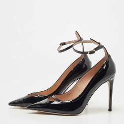 Pre Owned Valentino Black Patent Leather Ankle Cuff Pointed Toe Pumps Size 39